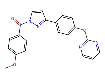 (4-methoxyphenyl){3-[4-(2-pyrimidinyloxy)phenyl]-1H-pyrazol-1-yl}methanone structure