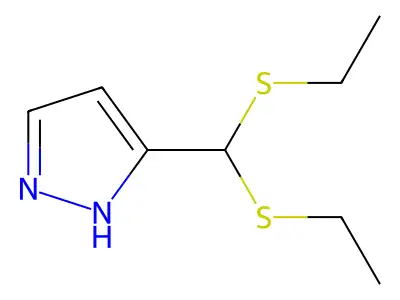 ethyl (ethylsulfanyl)(1H-pyrazol-3-yl)methyl sulfide structure