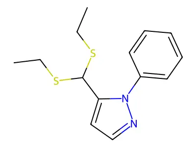 ethyl (ethylsulfanyl)(1-phenyl-1H-pyrazol-5-yl)methyl sulfide structure