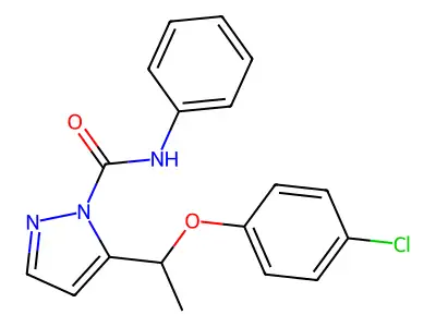 5-[1-(4-chlorophenoxy)ethyl]-N-phenyl-1H-pyrazole-1-carboxamide structure