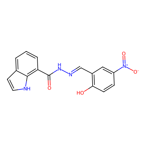 N-[(2-hydroxy-5-nitrophenyl)methylideneamino]-1H-indole-7-carboxamide structure