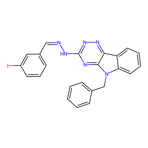 (Z)-5-benzyl-3-(2-(3-iodobenzylidene)hydrazinyl)-5H-[1,2,4]triazino[5,6-b]indole structure