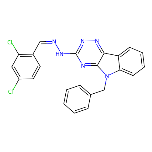 (Z)-5-benzyl-3-(2-(2,4-dichlorobenzylidene)hydrazinyl)-5H-[1,2,4]triazino[5,6-b]indole structure