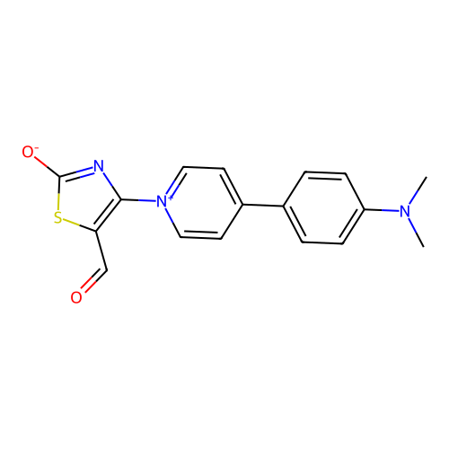 4-{4-[4-(Dimethylamino)phenyl]pyridinium-1-yl}-5-formyl-1,3-thiazol-2-olate structure