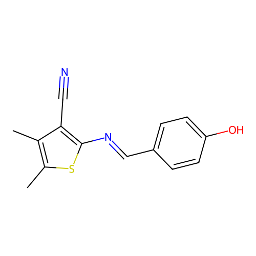 2-[(E)-[(4-Hydroxyphenyl)methylidene]amino]-4,5-dimethylthiophene-3-carbonitrile structure