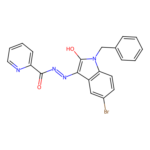 (E)-N'-(1-benzyl-5-bromo-2-oxoindolin-3-ylidene)picolinohydrazide structure