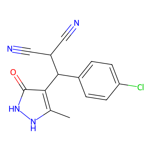 [(4-chlorophenyl)(3-hydroxy-5-methyl-1H-pyrazol-4-yl)methyl]propanedinitrile structure
