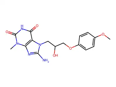 8-amino-7-[2-hydroxy-3-(4-methoxyphenoxy)propyl]-3-methyl-3,7-dihydro-1H-purine-2,6-dione structure