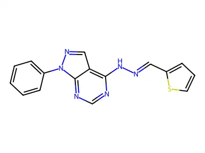 2-thiophenecarbaldehyde (1-phenyl-1H-pyrazolo[3,4-d]pyrimidin-4-yl)hydrazone structure