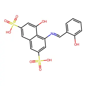 4-Hydroxy-5-((2-hydroxybenzylidene)amino)naphthalene-2,7-disulfonic acid structure