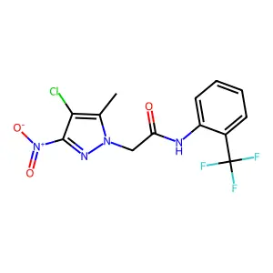 2-(4-chloro-5-methyl-3-nitropyrazol-1-yl)-N-[2-(trifluoromethyl)phenyl]acetamide structure