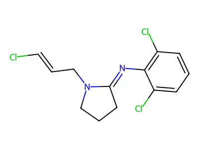 1-(3-chloroprop-2-enyl)-N-(2,6-dichlorophenyl)pyrrolidin-2-imine structure