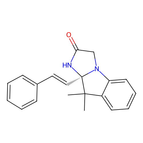 (S,E)-9,9-dimethyl-9a-styryl-9,9a-dihydro-1H-imidazo[1,2-a]indol-2(3H)-one structure
