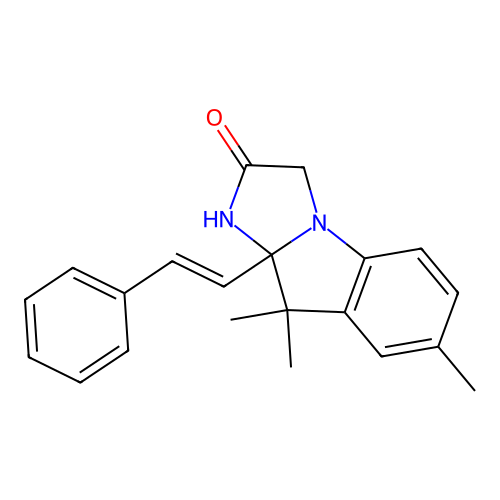 (E)-7,9,9-trimethyl-9a-styryl-9,9a-dihydro-1H-imidazo[1,2-a]indol-2(3H)-one structure