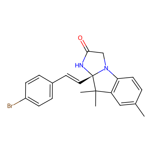 (R,E)-9a-(4-bromostyryl)-7,9,9-trimethyl-9,9a-dihydro-1H-imidazo[1,2-a]indol-2(3H)-one structure