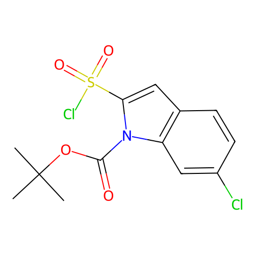 1,1-dimethylethyl 6-chloro-2-(chlorosulfonyl)-1H-indole-1-carboxylate structure