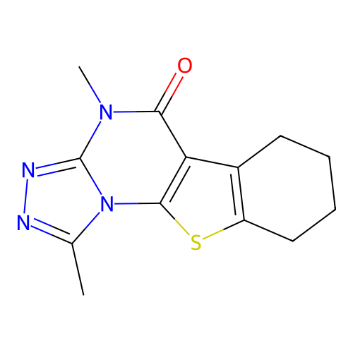 1,4-dimethyl-6,7,8,9-tetrahydrobenzo[4,5]thieno[3,2-e][1,2,4]triazolo[4,3-a]pyrimidin-5(4H)-one structure
