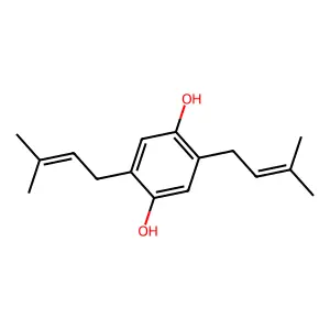 2,5-Bis(3-methylbut-2-en-1-yl)benzene-1,4-diol structure