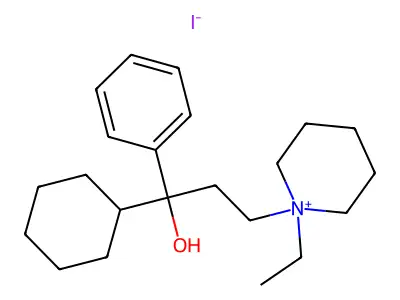 1-(3-Cyclohexyl-3-hydroxy-3-phenylpropyl)-1-ethylpiperidin-1-ium iodide structure