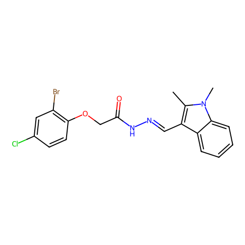 2-(2-bromo-4-chlorophenoxy)-N'-[(E)-(1,2-dimethyl-1H-indol-3-yl)methylidene]acetohydrazide structure
