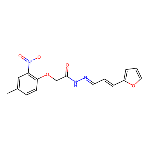 N'-[(1E,2E)-3-(furan-2-yl)prop-2-en-1-ylidene]-2-(4-methyl-2-nitrophenoxy)acetohydrazide structure