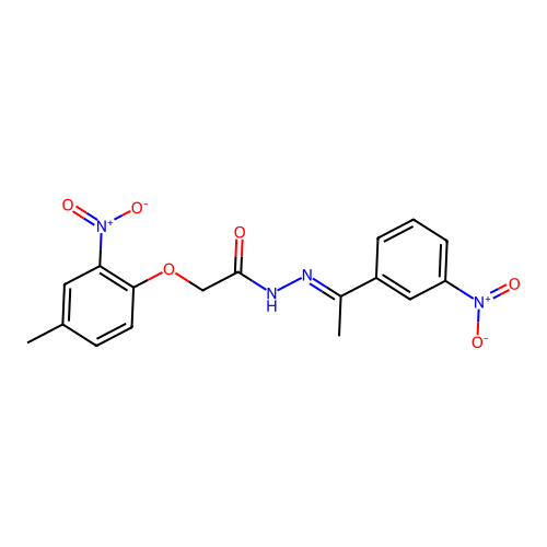 2-(4-methyl-2-nitrophenoxy)-N'-[(1E)-1-(3-nitrophenyl)ethylidene]acetohydrazide structure