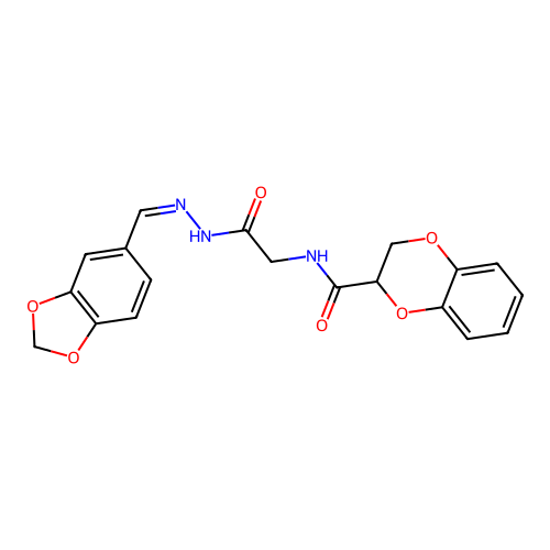 (Z)-N-(2-(2-(benzo[d][1,3]dioxol-5-ylmethylene)hydrazinyl)-2-oxoethyl)-2,3-dihydrobenzo[b][1,4]dioxine-2-carboxamide structure