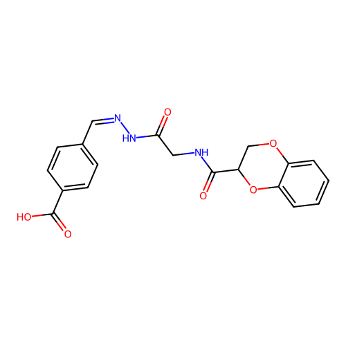 (Z)-4-((2-(2-(2,3-dihydrobenzo[b][1,4]dioxine-2-carboxamido)acetyl)hydrazono)methyl)benzoic acid structure