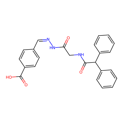 (Z)-4-((2-(2-(2,2-diphenylacetamido)acetyl)hydrazono)methyl)benzoic acid structure