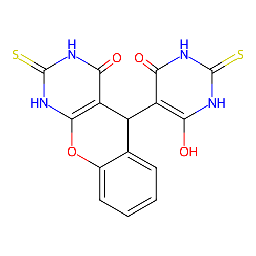 5-(6-hydroxy-4-oxo-2-sulfanylidene-1H-pyrimidin-5-yl)-2-sulfanylidene-1,5-dihydrochromeno[2,3-d]pyrimidin-4-one structure