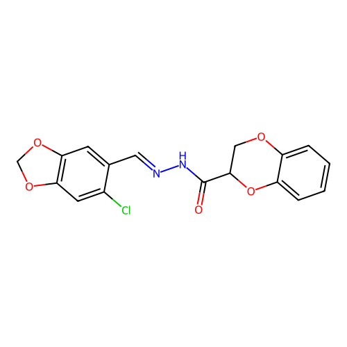N'-[(E)-(6-chloro-1,3-benzodioxol-5-yl)methylidene]-2,3-dihydro-1,4-benzodioxine-2-carbohydrazide structure