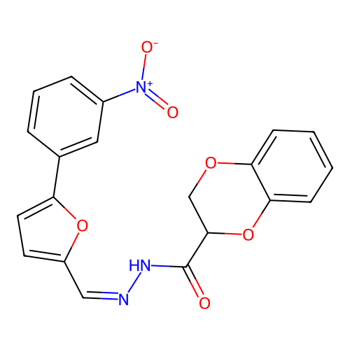 (Z)-N'-((5-(3-nitrophenyl)furan-2-yl)methylene)-2,3-dihydrobenzo[b][1,4]dioxine-2-carbohydrazide structure