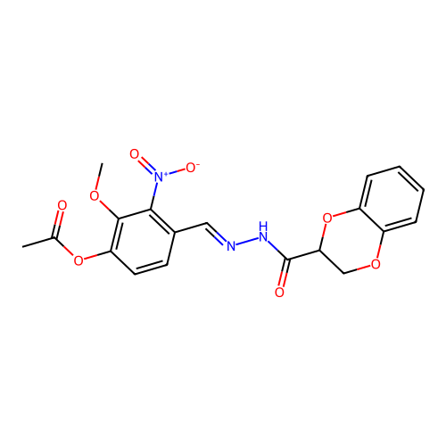 4-{(E)-[2-(2,3-dihydro-1,4-benzodioxin-2-ylcarbonyl)hydrazinylidene]methyl}-2-methoxy-3-nitrophenyl acetate structure