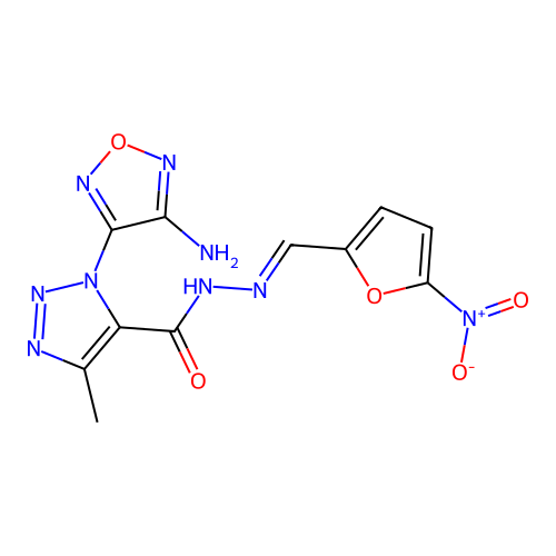 1-(4-amino-1,2,5-oxadiazol-3-yl)-N'-({5-nitro-2-furyl}methylene)-4-methyl-1H-1,2,3-triazole-5-carbohydrazide structure