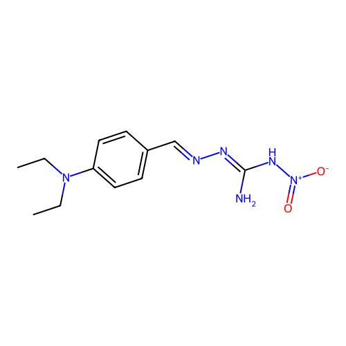 (E)-2-(4-(diethylamino)benzylidene)-N-nitrohydrazinecarboximidamide structure
