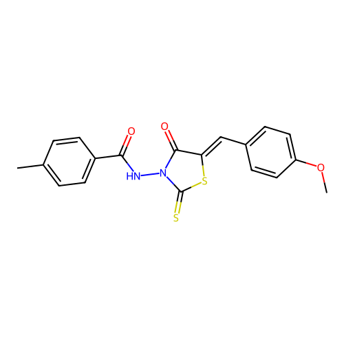 N-[(5Z)-5-[(4-methoxyphenyl)methylidene]-4-oxo-2-sulfanylidene-1,3-thiazolidin-3-yl]-4-methylbenzamide structure