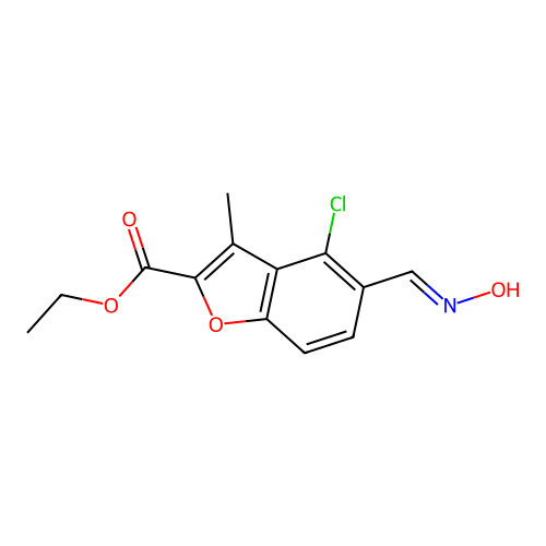 ethyl 4-chloro-5-[(E)-(hydroxyimino)methyl]-3-methyl-1-benzofuran-2-carboxylate structure
