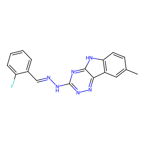 2-fluorobenzaldehyde (8-methyl-5H-[1,2,4]triazino[5,6-b]indol-3-yl)hydrazone structure