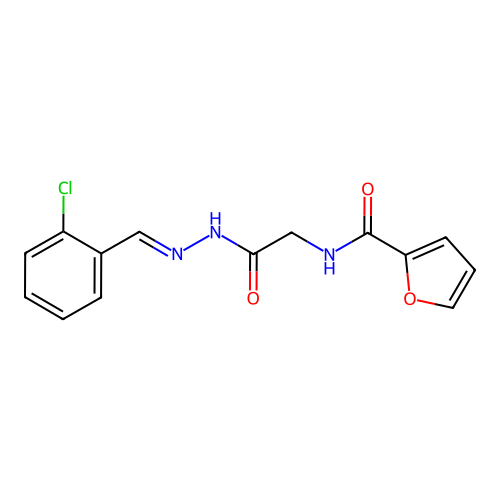 (E)-N-(2-(2-(2-chlorobenzylidene)hydrazinyl)-2-oxoethyl)furan-2-carboxamide structure
