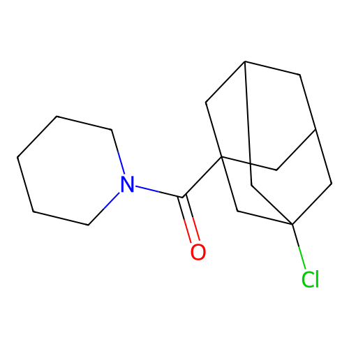 ((1r,3s,5R,7S)-3-chloroadamantan-1-yl)(piperidin-1-yl)methanone structure