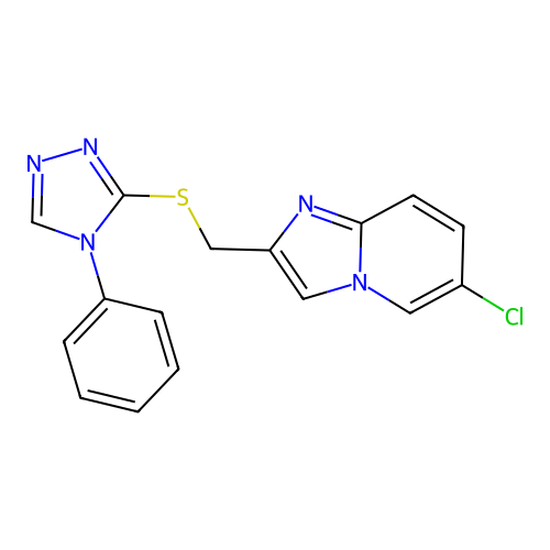 6-chloro-2-(((4-phenyl-4H-1,2,4-triazol-3-yl)thio)methyl)imidazo[1,2-a]pyridine structure