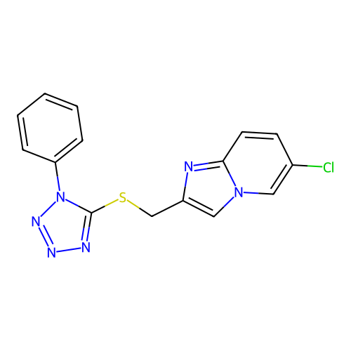 6-chloro-2-{[(1-phenyl-1H-tetrazol-5-yl)sulfanyl]methyl}imidazo[1,2-a]pyridine structure