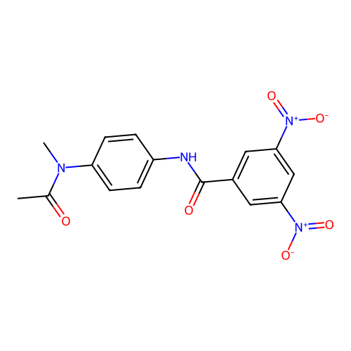 N-{4-[acetyl(methyl)amino]phenyl}-3,5-dinitrobenzamide structure