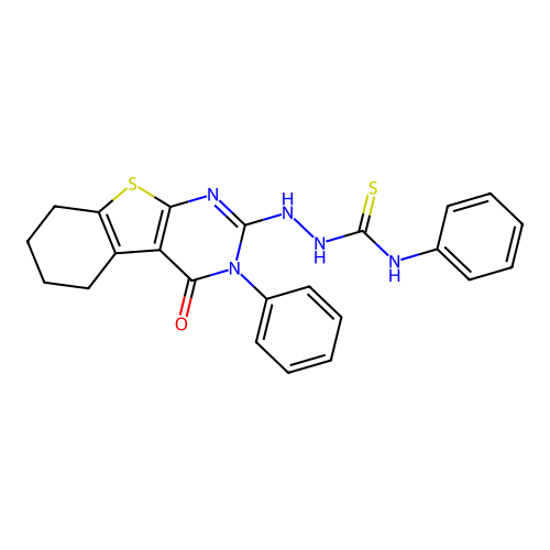 1-[(4-oxo-3-phenyl-5,6,7,8-tetrahydro-[1]benzothiolo[2,3-d]pyrimidin-2-yl)amino]-3-phenylthiourea structure