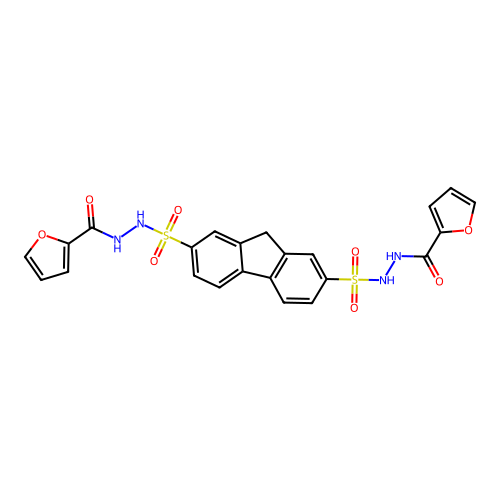 N',N''-(9H-fluorene-2,7-diyldisulfonyl)difuran-2-carbohydrazide structure