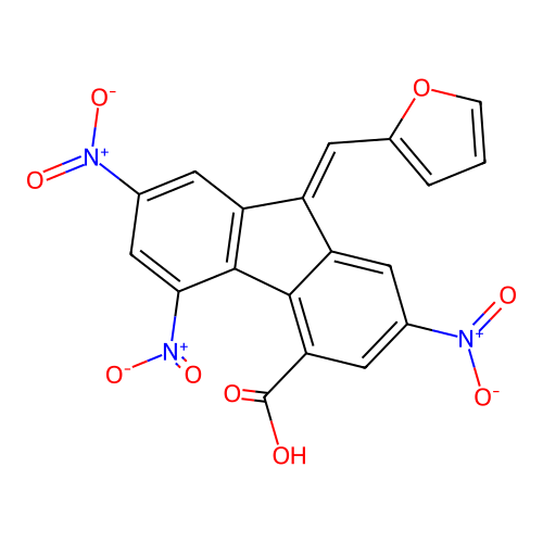 (9E)-9-(furan-2-ylmethylidene)-2,5,7-trinitro-9H-fluorene-4-carboxylic acid structure
