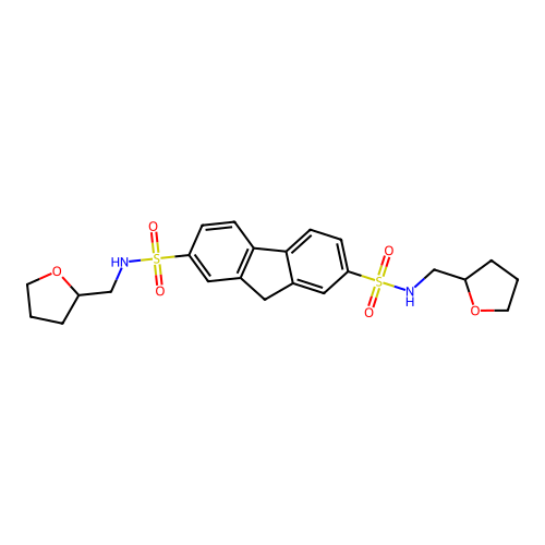 N,N'-bis(tetrahydrofuran-2-ylmethyl)-9H-fluorene-2,7-disulfonamide structure