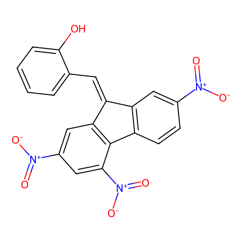 2-[(Z)-(2,4,7-trinitro-9H-fluoren-9-ylidene)methyl]phenol structure