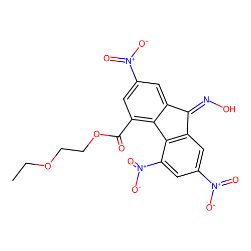 9-Hydroxyimino-2,5,7-trinitro-9H-fluorene-4-carboxylic acid 2-ethoxy-ethyl ester structure