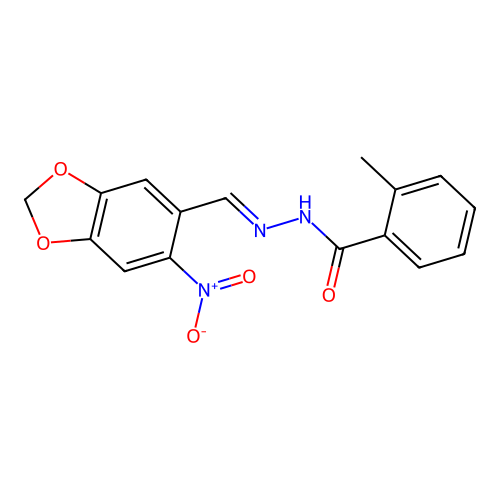 2-methyl-N-[(E)-(6-nitro-1,3-benzodioxol-5-yl)methylideneamino]benzamide structure